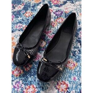 TORY BURCH Verbena Snake Leather ‎ Slipon Logo Bow Ballet Flats Size 7